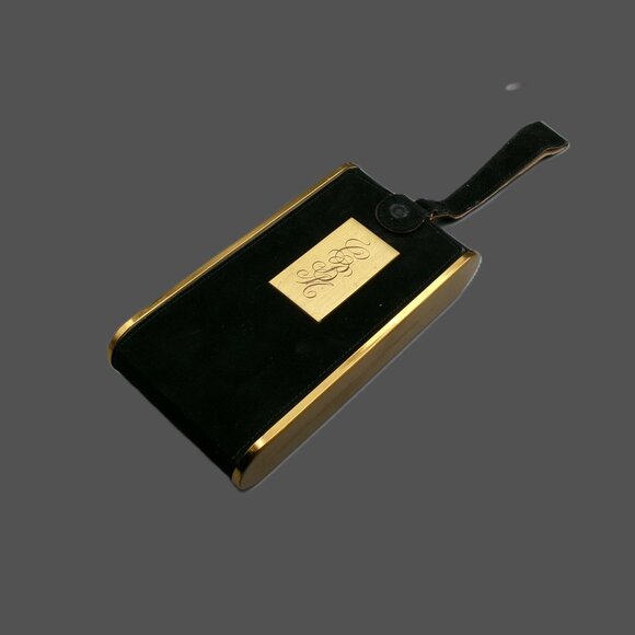 Wadsworth Black Suede Compact Wristlet Minaudiere Cigarette Holder, VTG Vanity - Picture 1 of 11